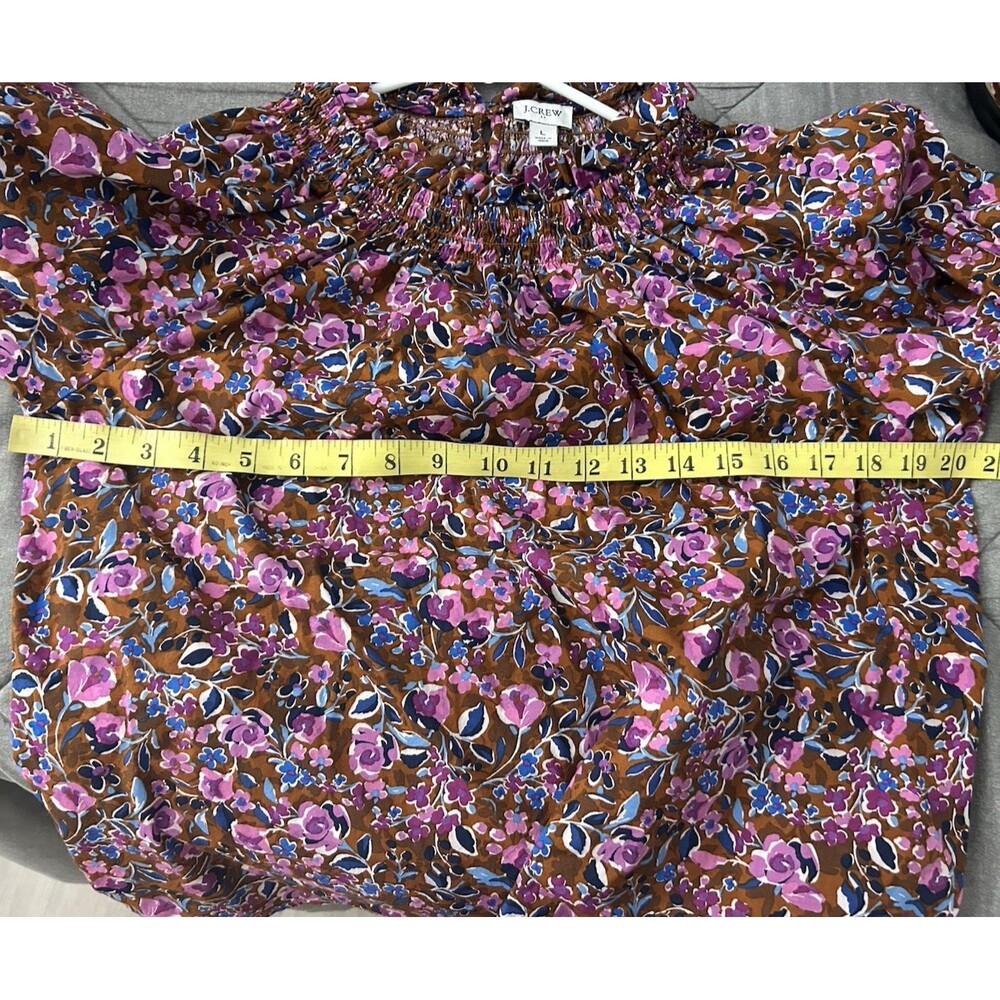 J. Crew Puff-Sleeve Popover Top shirt cottagecore floral ruffle grandma Large - Picture 8 of 9